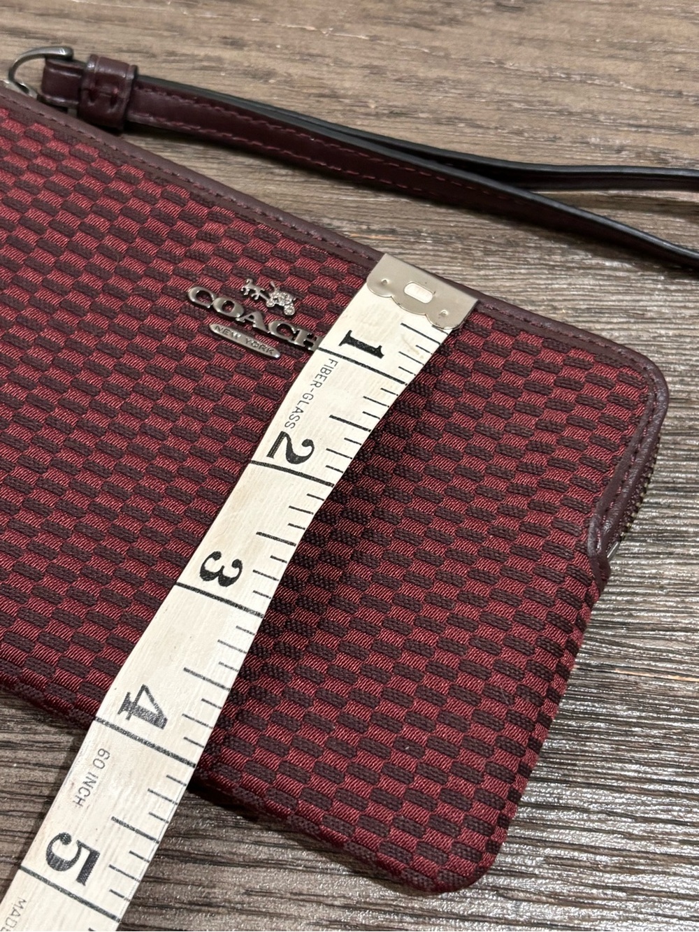 Coach Red Checkered Wristlet with Leather Strap - Picture 7 of 7